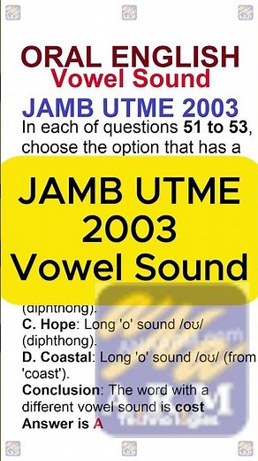 JAMB 2003 Oral English — Vowel Sounds | UTME Use of English Practice