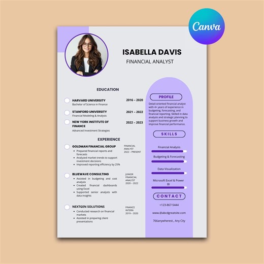 Financial Analyst Resume Template Canva | Professional CV + Cover Letter | Editable 2 Page Resume | Modern Job Application - Etsy