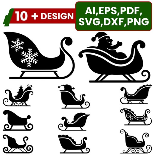 Christmas Sleigh Clip Art, Santa Sleigh SVG, Holiday Craft Cut Files, Winter Sled Digital Stencil, Xmas Decor Template, Instant Download DIY - Etsy
