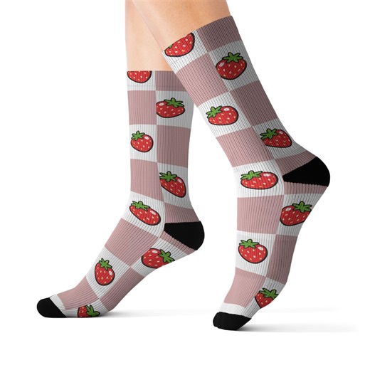 Checkered Strawberry Socks, Fruit Pattern Crew Socks, Unisex Sublimation - Etsy Canada