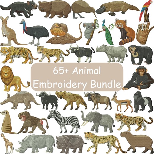 Animal Embroidery Design, Bunny Embroidery, Elephant Embroidery, Rabbit Embroidery, Tiger, World Safari Animal, Machine Embroidery Design - Etsy