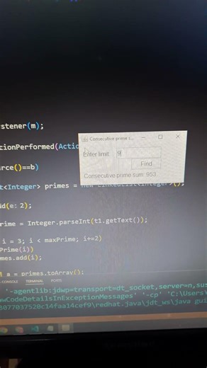 java | Euler project 'consecutive prime sum' | CodeLearning