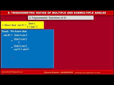 Formulae of sin 2A and cos 2A in terms of tan A with Proof
