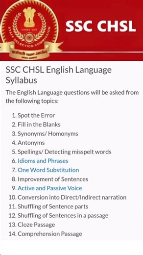 English Syllabus for SSC CHSL Exam 2025#english #sscchsl #govtjobs #ssc #2025 #subscribe #sscexam