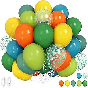 Green Orange Yellow Balloons, 60 PCS 12 Inch Sage Green Yellow Blue Latex Balloons for Boys Girls Jungle Themed Birthday Wedding Graduation Baby Shower Safari Dinosaur Party Decor