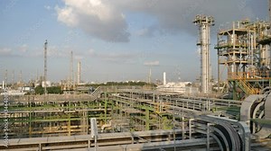 Refinery tower and complex engineering process area in a petroleum plant