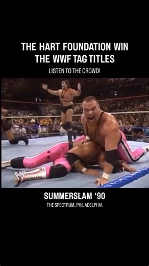 Bret Hart Fan Page on Instagram: "Summerslam 1990: The Hart Foundation defeat Demolition, to regain the WWF Tag Team Titles! 💕💀"
