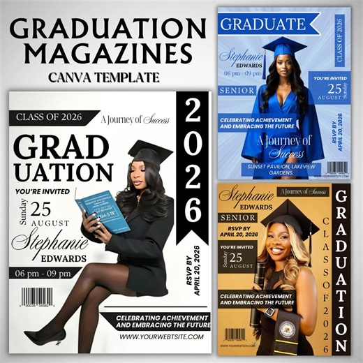 Graduation Magazine Template 2026, High School Senior Graduation Magazine Cover Template, Senior Graduation Invitation, Senior Magazine - Etsy