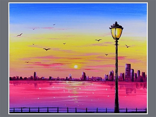 Cityscape Acrylic Painting Color used : White, Light blue, Cadmium yellow, Lemon yellow, Primary red, Deep Magenta, Persian blue ig : @eldrawingarts #acrylicpainting #artist #Artwork #art #eldrawingarts #painting #cityscapepainting | El Drawing Arts
