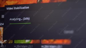 Electronic video stabilization Post Production for movie in Progress Closeup. A program for video processing, color correction. Color grading, macro
