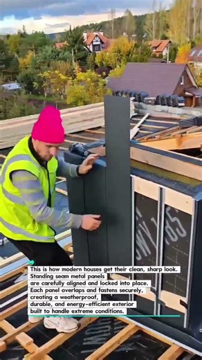 Installing Metal Panels on Modern Roof Walls #Construction #MetalRoof #Building