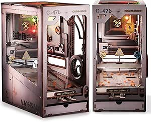 SainSmart Jr. Book Nook Kit - DIY Dollhouse Bookshelf Insert Decor Crafts with Sensor LED Lights, 3D Wooden Puzzle Bookends for Adults and Teens