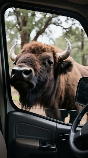 Bison Stops Truck Driver From Deadly Accident! #wildlife #rescue #animals