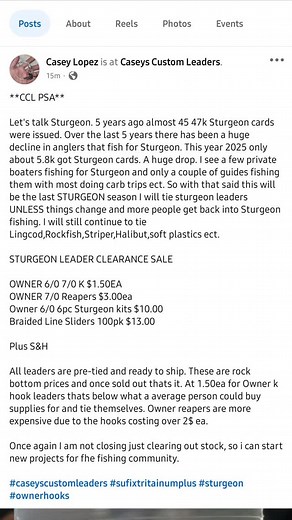 Clearance sale | Caseys Custom Leaders | Facebook