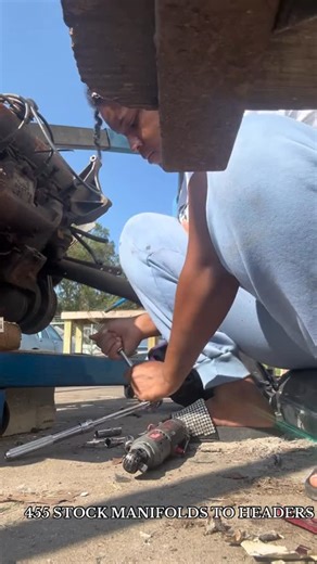 Tamela Cook | 455 stock manifolds to headers #455oldsmobile #femalewrench #motorwork | Instagram