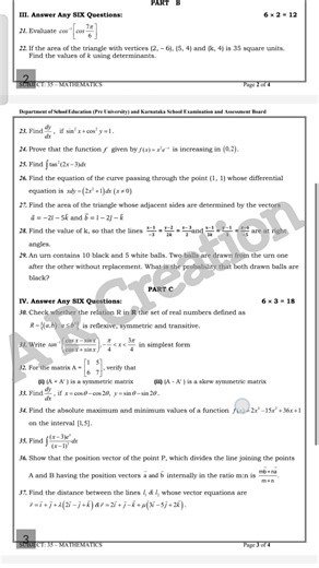 💥2nd PUC MATHEMATICS MODEL QUESTION PAPER 3 || 2025-26 #puc #viral #maths