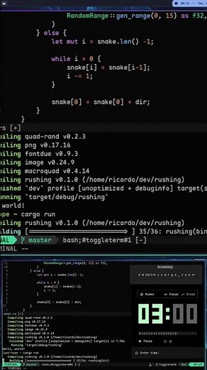 Snake game vs Stopwatch #coding #rust #programming #macroquad #gamedev #neovim #nvim