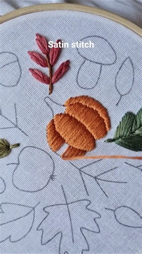 Satin stitch pumpkin embroidery🧡 #embroidery #tutorial #diy #handmade #art #craft #pumpkin #fall