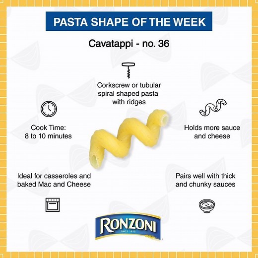 25K views · 43 reactions | Cavatappi is known for its spiral shape that is not only fun to eat but also holds more sauce. Click here for recipe inspiration: bit.ly/391gL76 | Ronzoni Pasta | Facebook