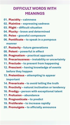 Difficult Words With Meanings for Advanced English Vocabulary and Lesson