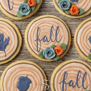 Visit my blog for the full tutorial and supply list to make these sliced branch-inspired cookies! https://www.sweetambs.com/tutorial/sliced-branch-cookies-for-fall/ | SweetAmbs