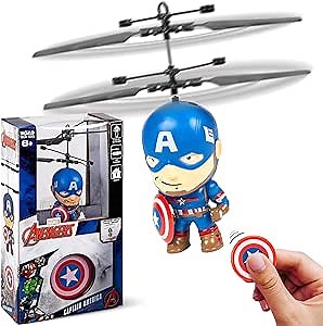 World Tech Toys Marvel Captain America Big Head Helicopter Toy – Motion Sensored Flying Toy for Kids - Marvel Licensed - Kids 6+