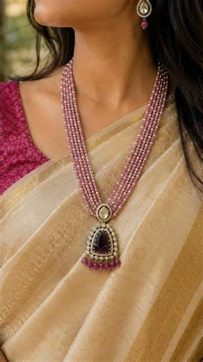 Elegant Pink Pearl Beads Long Necklace Set 💗✨