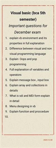 visual basic important questions for December exam bca 5th semester MDU Rohtak #studyschedule