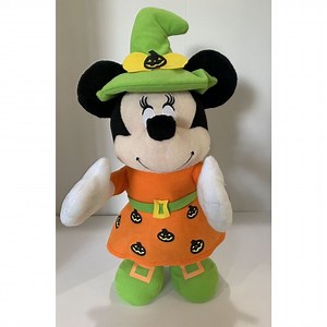 Disney Minnie Mouse Witch Animated Halloween Plush Trick Or Treat Pumpkin Bundle