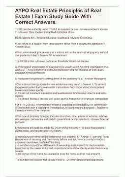 AYPO Real Estate Principles of Real Estate I Exam Study Guide With Correct Answers