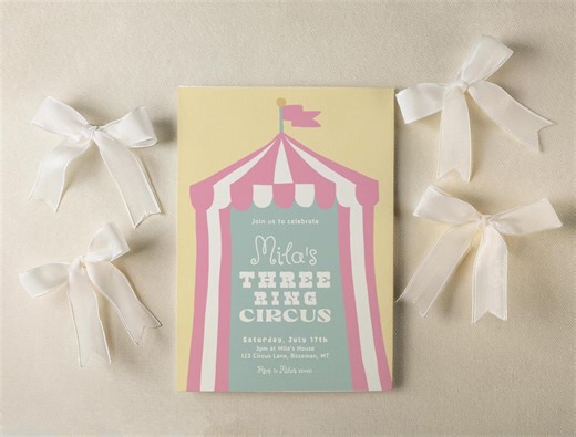 Three Ring Circus Birthday Invitation Template - Editable Carnival Birthday Theme Party Invite - (digital Download) S1009 - Etsy