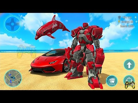 Red Dolphin Robot Transform Wars: Car Drone Flying Dolphin Robot Game Part 5 - Android Gameplay