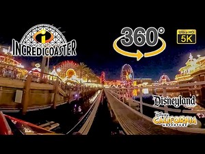 VR 360 5K Incredicoaster at Night On Ride Front Seat POV Disney's California Adventure 2022 03 22