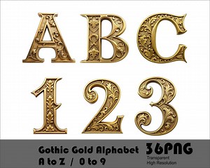 Gothic Gold Alphabet and Numbers PNG File Gothic Alphabet Letters Fancy Gold Letters Font Design Sublimation PNG Design Download Digital - Etsy