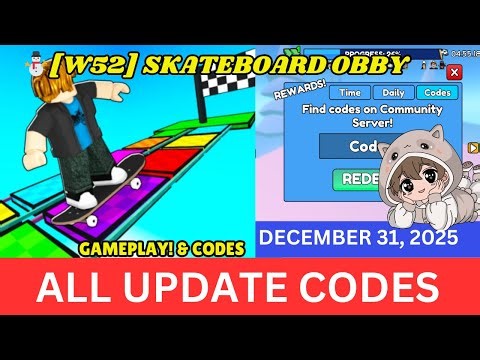 ALL UPDATE CODES Skateboard Obby ROBLOX, December 31, 2025