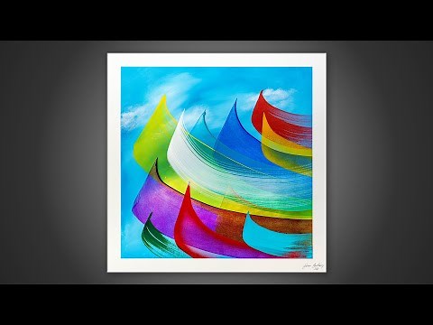 Colorful Abstract Painting Demo With Squeegee | Over The Rainbow
