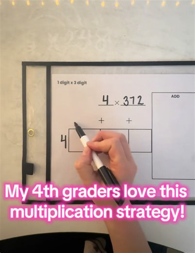 Box method, also known as area model, is an awesome strategy that utilizes place value understanding when multiplying multidigit numbers. My students absolutely love using these graphic organizers to remember each step and solve with accuracy. I slip them into a dry erase sleeve and use with my students for repeated practice! I have a set of anchor charts, graphic organizers, and practice pages in my shop. If you’re interested comment “link” and I’ll send them your way! #teachersoftiktok #mathin