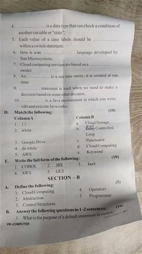 ICSE class 8,Question paper of Computer 2024-25