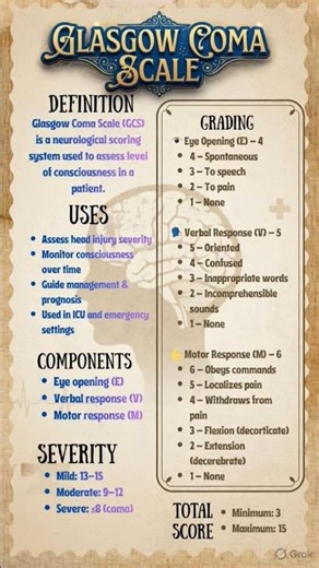 Glasgow coma scale ⚖️... follow for more...insta: abi_in_med.9 #mbbs #notes #medico