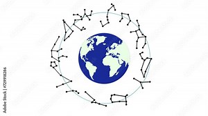 Constellations of the 12 zodiac signs, constellations, icons. Zodiac sign of the stars, Glowing lines and points, Star chart, map, Zodiac Wheel, horoscope symbols