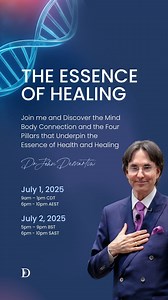 Dr John Demartini’s Essence of Healing half-day seminar: Explore the mind-body connection and the 4 key pillars of healing. With over 5 decades of research, Dr Demartini shares insights regarding health and healing along with practical tools to reduce stress, increase your vitality, and boost your health and wellbeing. Scheduled on July 1 at 6pm - 10pm AEST🕒🌐 Click below to reserve your spot. P.S. Take advantage of the early bird pricing. NOTE: Your ticket includes 90-day access to the post-se