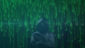 Digital Code falling and Computer Hacker background