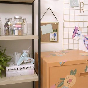 File this under A for adorable! 😍 Create a colorful home office organization solution with paint and customizable wallpaper. 🗄 ✨ 25 ways to upcycle your old stuff >> https://hg.tv/3dNuQHe ♻️ | HGTV