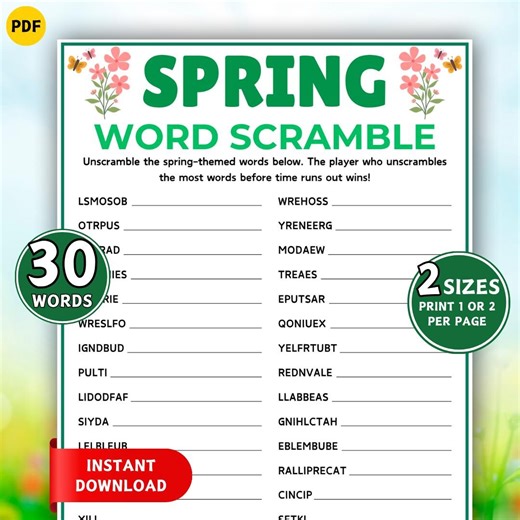 Spring Word Scramble Game, Printable Spring Games, Activity Word Game for Kids Teens Adults, Spring Classroom Party Game, Word Find Game - Etsy Canada