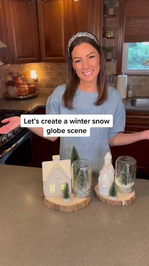 Winter Snow Globe Scene with Mason Jars
