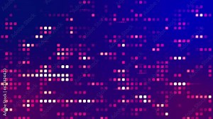 Creative background animation made from squares. Technological animated background with glowing geometric square particles, grid. Glowing multi-colored squares. Small square simple computer mosaic
