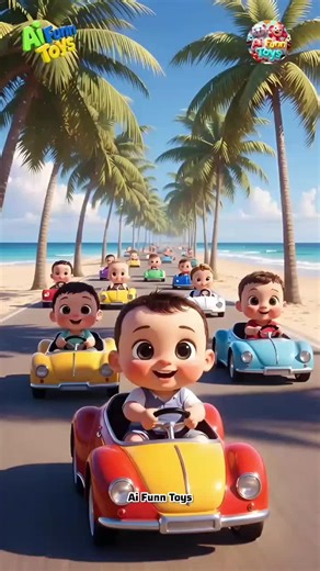 kutu ma kutu cute baby riding toy cars 👶👶👶🏖🌈🏝#AiFunnToys #Cute3DWorld #3DArtAnimals #Cartoon #catdance