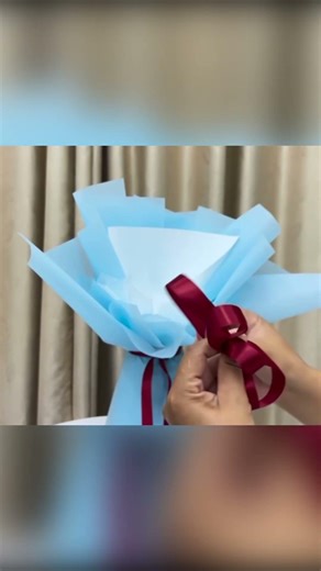 Beautiful Gift Bouquet Wrapping with Blue Paper & Red Ribbon 🎀02 😍#shorts#Diy#homemad#florist
