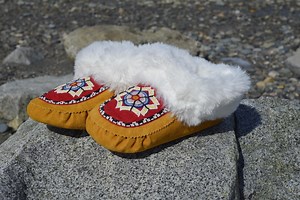 Beaded Moccasins Artisan Crafted Leather Moccasins Indoor Suede Leather Faux Fur - Etsy