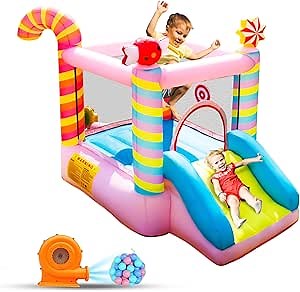 Candy Bounce House for Kids Ages 3-6, Sweet Inflatable Bouncy Castle with Slide, Indoor Outdoor Small Jumping House with Blower, Mini Toddler Bounce Castle for Birthday Gifts and Holidays